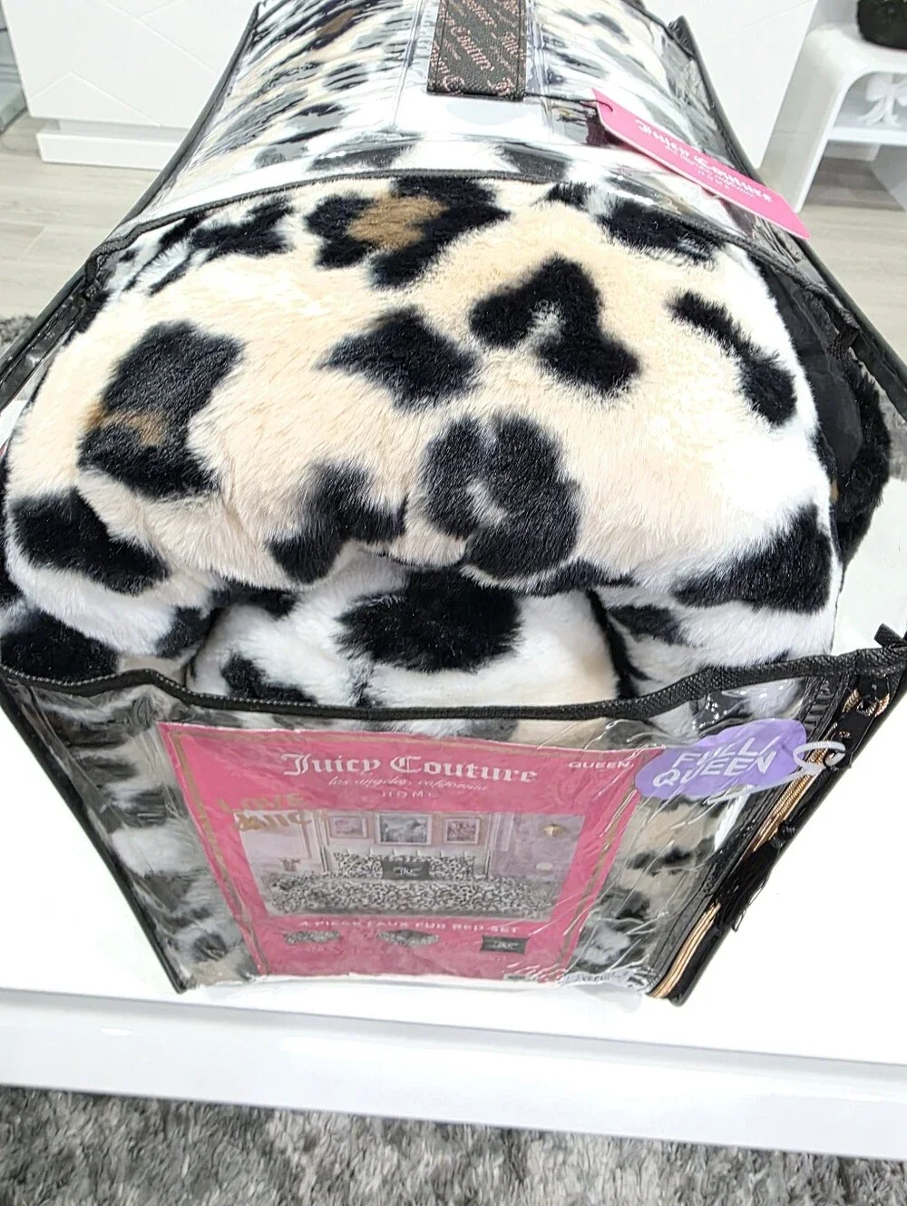 Juicy Couture QUEEN 4 Piece Leopard Faux Fur Comforter Set New Viral